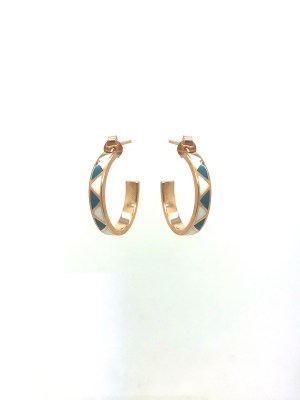orecchino cerchio con chiusura a lobo con forme geometriche smaltate in argento925 bagnato in oro rosa